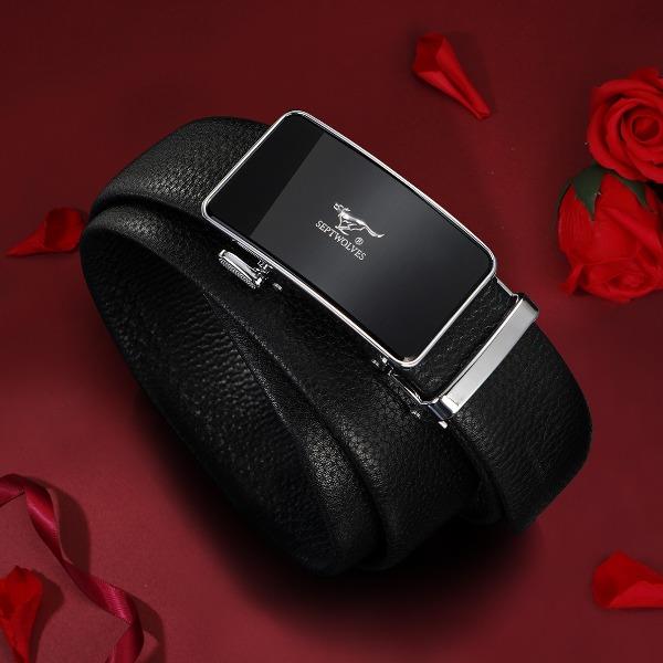 七匹狼男士頭層牛皮自動扣皮帶A1297-1