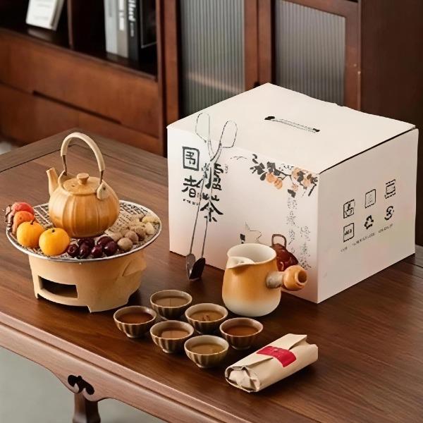 尾橋下窯粗陶窯變提梁壺奶罐圍爐煮茶具兩用大套裝節(jié)日年會(huì)伴手禮