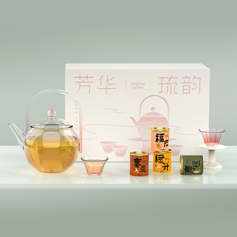 芳華琉韻粉晶玻璃茶器-四喜茶款