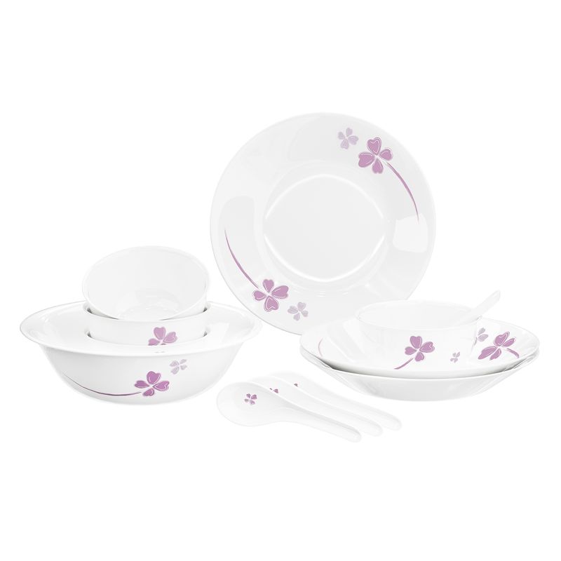 米技生活玻璃餐具套裝紫色幸運草系列（十二件套）