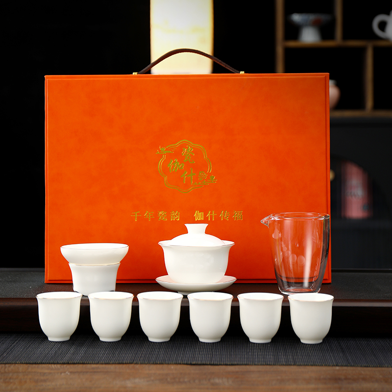 瓷伽什天高云闊羊脂玉描金套組