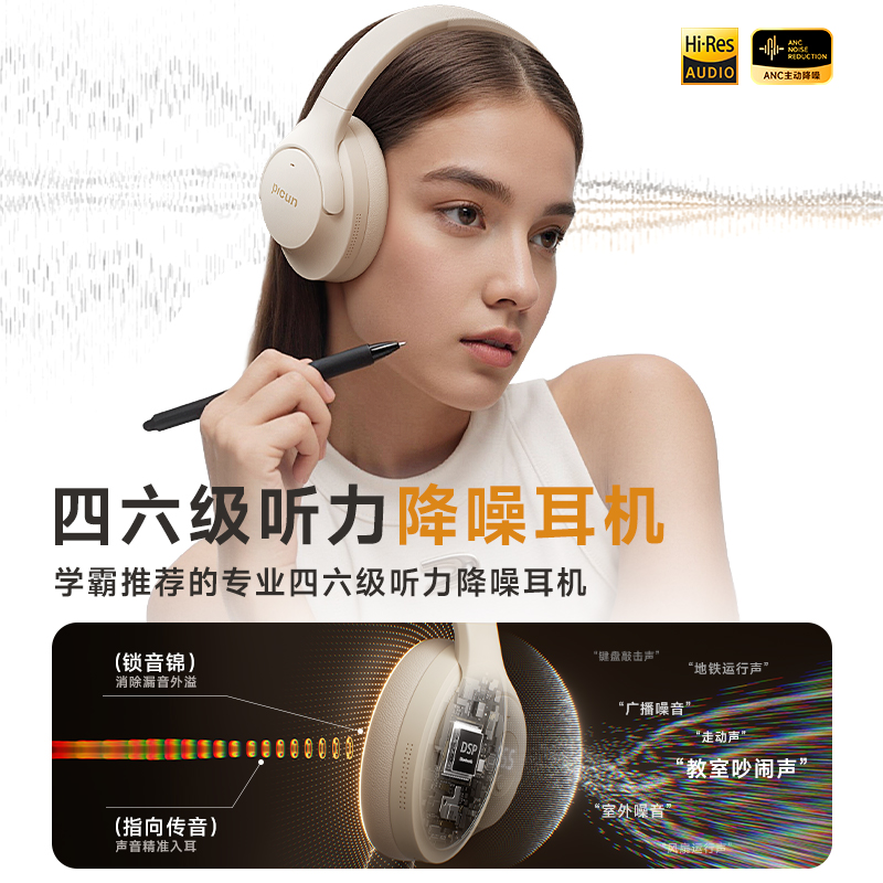 picun品存頭戴式耳機(jī)ANC-05Y卡其白