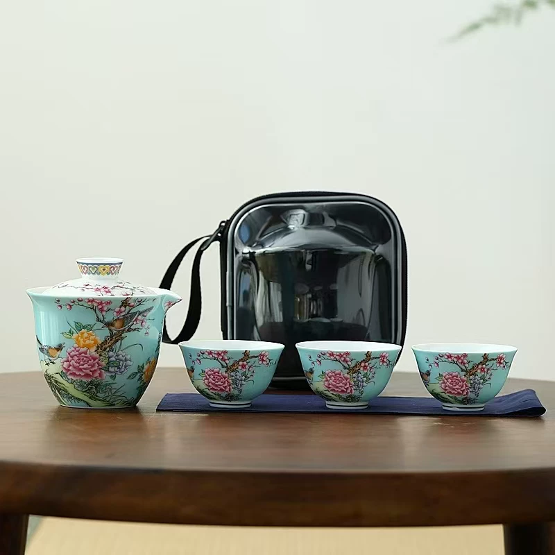 瓷語(yǔ)花香喜上眉梢琺瑯彩快客茶具