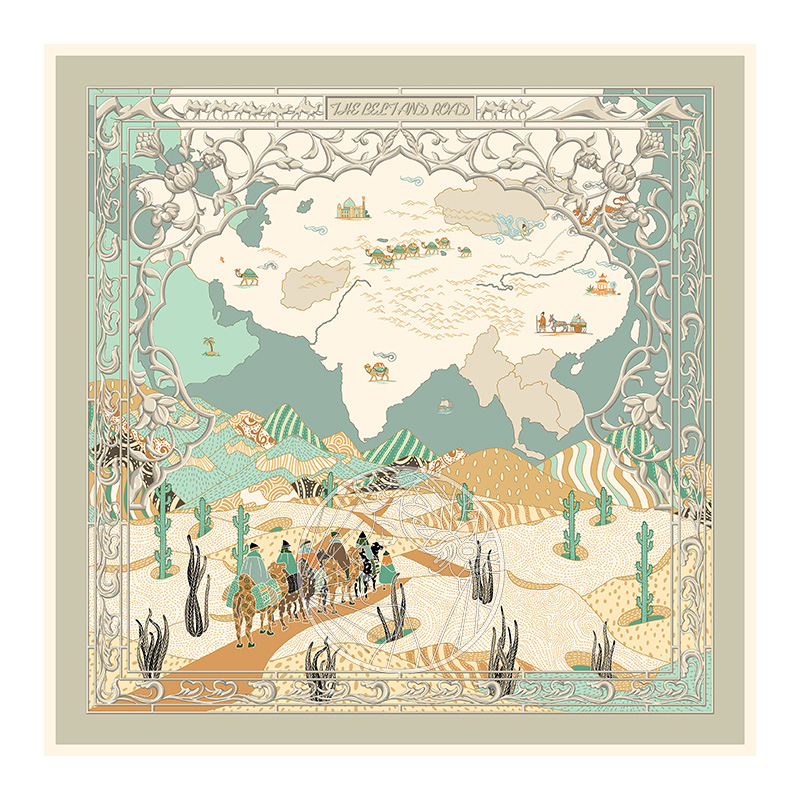 aurora系列真絲90尺寸大方巾素色絲綢之路原創(chuàng)花色