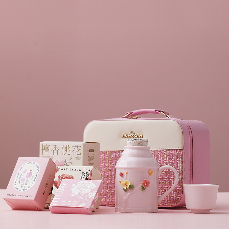 瓷語(yǔ)花香女神節(jié)母親節(jié)實(shí)用化妝箱商務(wù)茶具套裝