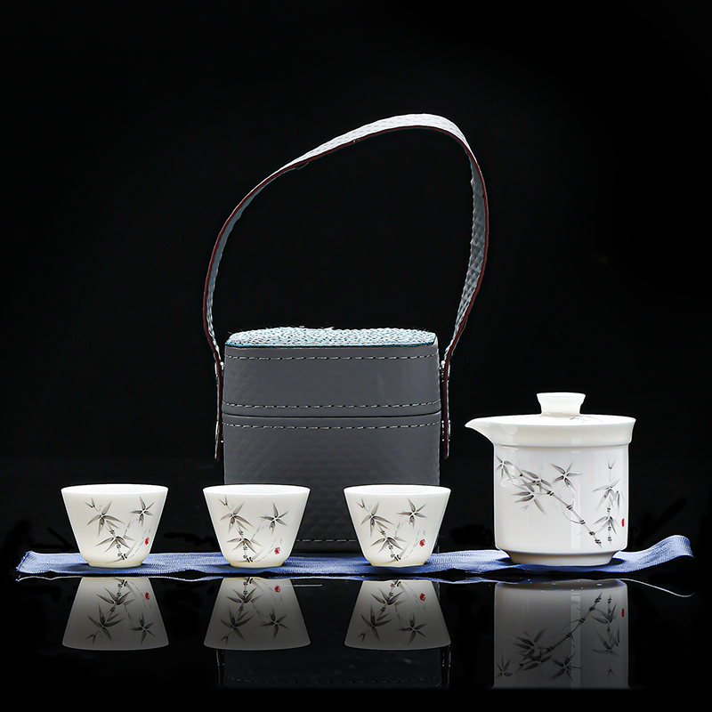 瓷伽什高風亮節(jié)羊脂玉旅行茶具