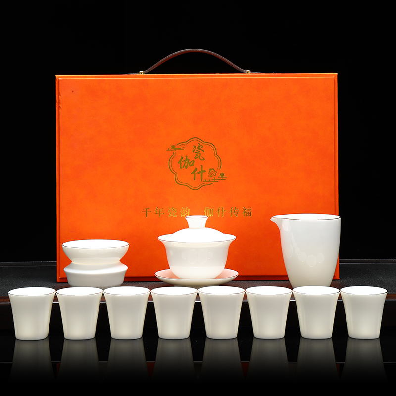 瓷伽什溫潤如玉羊脂玉茶具套組（純白）