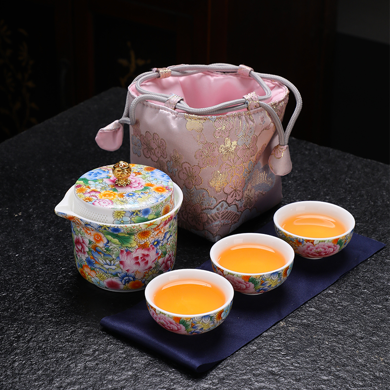 瓷語花香女神節(jié)萬花琺瑯彩旅行茶具套裝