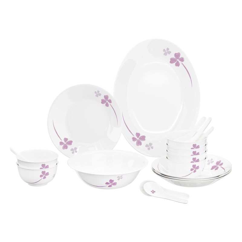 米技生活玻璃餐具套裝紫色幸運草系列（十八件套）