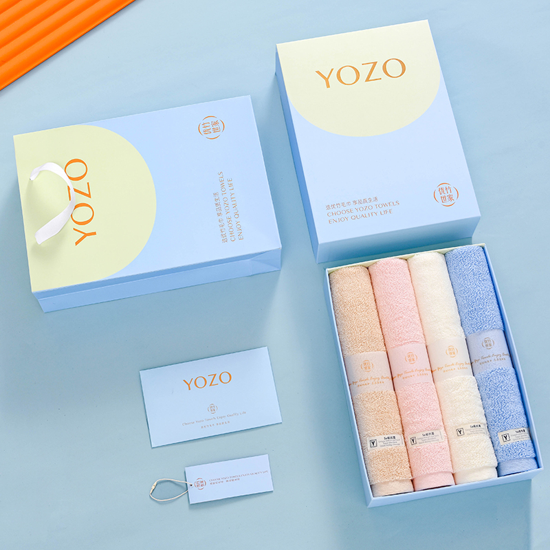優(yōu)竹世家5A抗菌長絨棉毛巾四條裝禮盒美麗色彩4三八開門紅禮