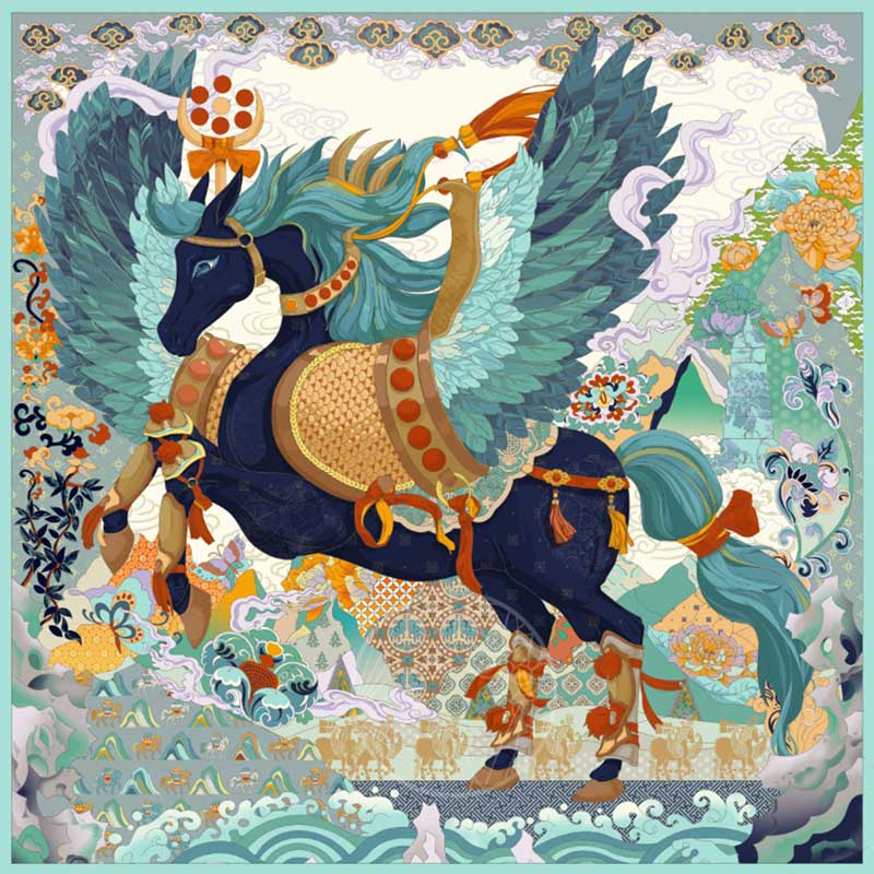 ITARORA聯(lián)名中國(guó)絲綢博物館權(quán)威聯(lián)名絲路天馬真絲大方巾