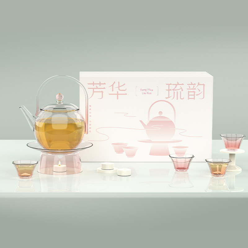 芳華琉韻粉晶玻璃茶器-暖茶款