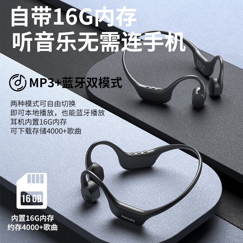 飛利浦16G內(nèi)存骨傳導(dǎo)藍(lán)牙耳機(jī)TAA6609