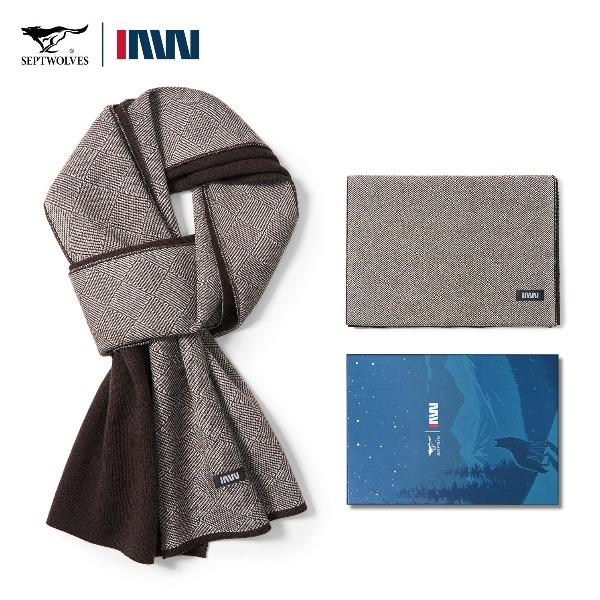 七匹狼秋冬季含羊毛圍巾男士圍脖禮盒645020-4