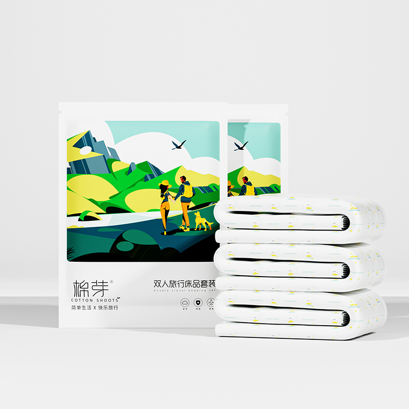 棉芽MY046一次性床单被枕套旅行加厚床上用品印花双人四件套