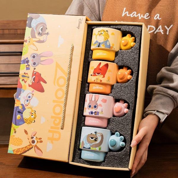 瘋狂動(dòng)物城陶瓷馬克杯咖啡疊疊杯、握趣杯4個(gè)【禮盒裝】9936