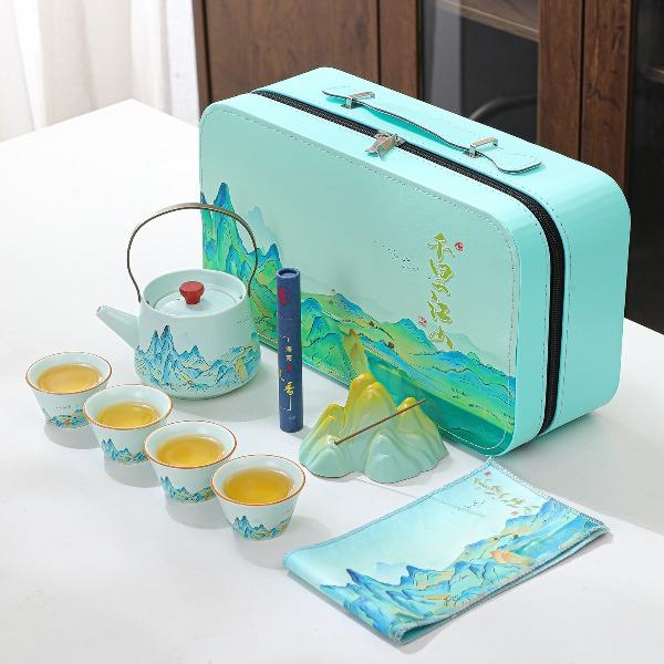 瓷语花香千里江山汝窑香插茶具套装