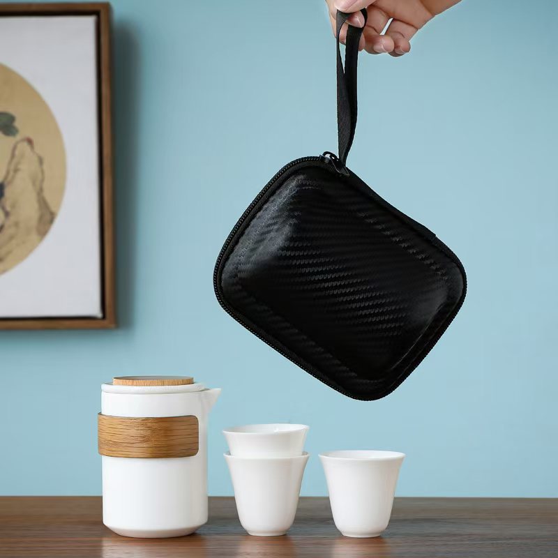 鵬翼羊脂玉瓷實木旅行茶具