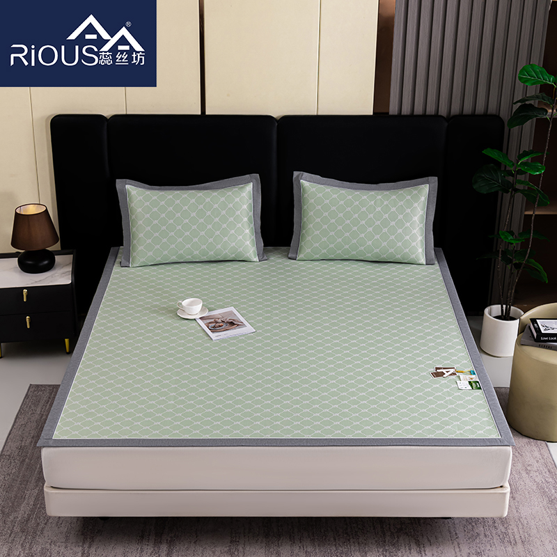 蕊丝坊家纺新款轻奢风小玫瑰凉感冰丝席三件套150*200cm