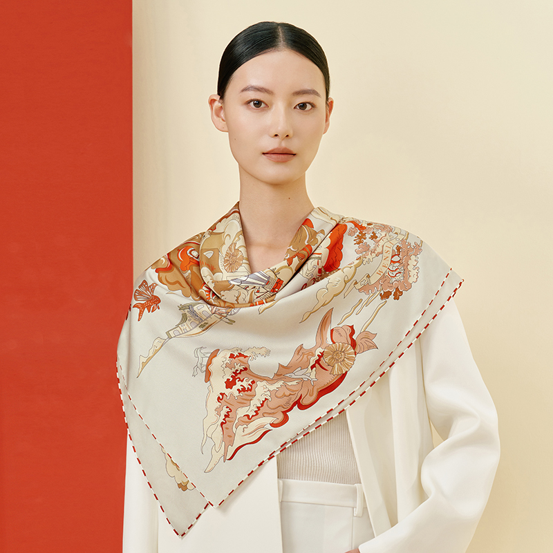 漫游记-双面印花大方巾万事利2026春夏专柜新品