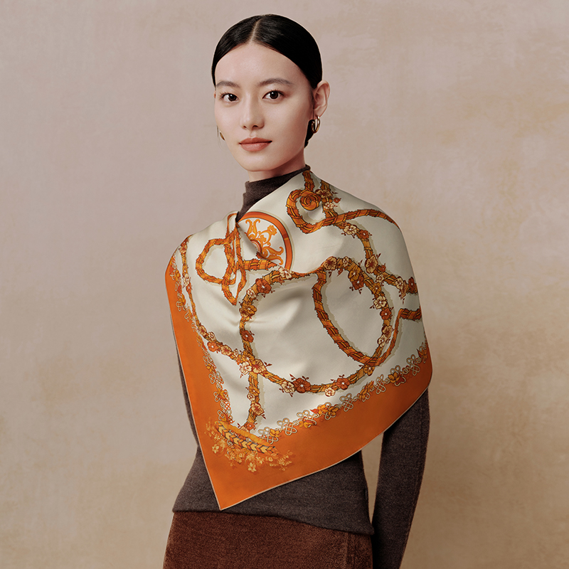 桂香链影-双面印花大方巾万事利2026春夏专柜新品