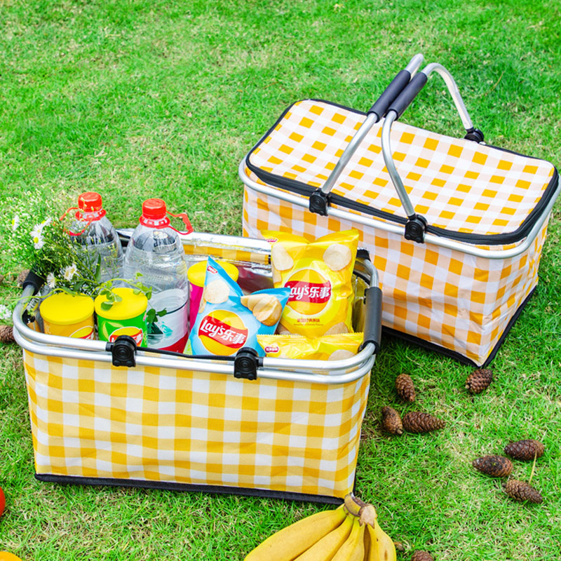 哲计折叠收纳野餐篮YCL-0305A（黄色方格）