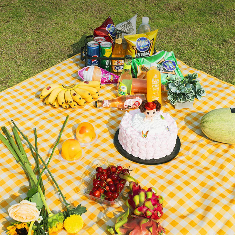 哲计一体式折叠收纳野餐垫YCD-0304A（黄色方格）