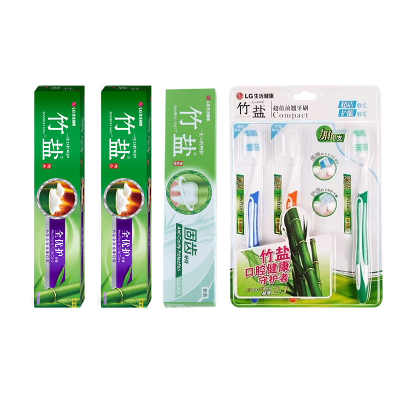 竹盐全优护牙膏120gx2+固齿源115g+超值牙刷3支装