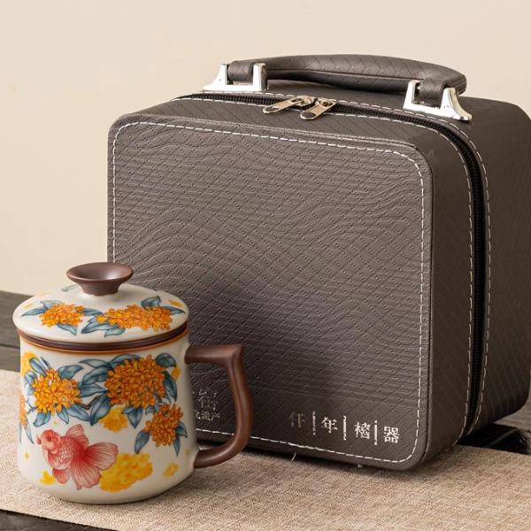 鵬翼母親節(jié)金桂獻(xiàn)鯉黃汝窯辦公杯配收藏證書