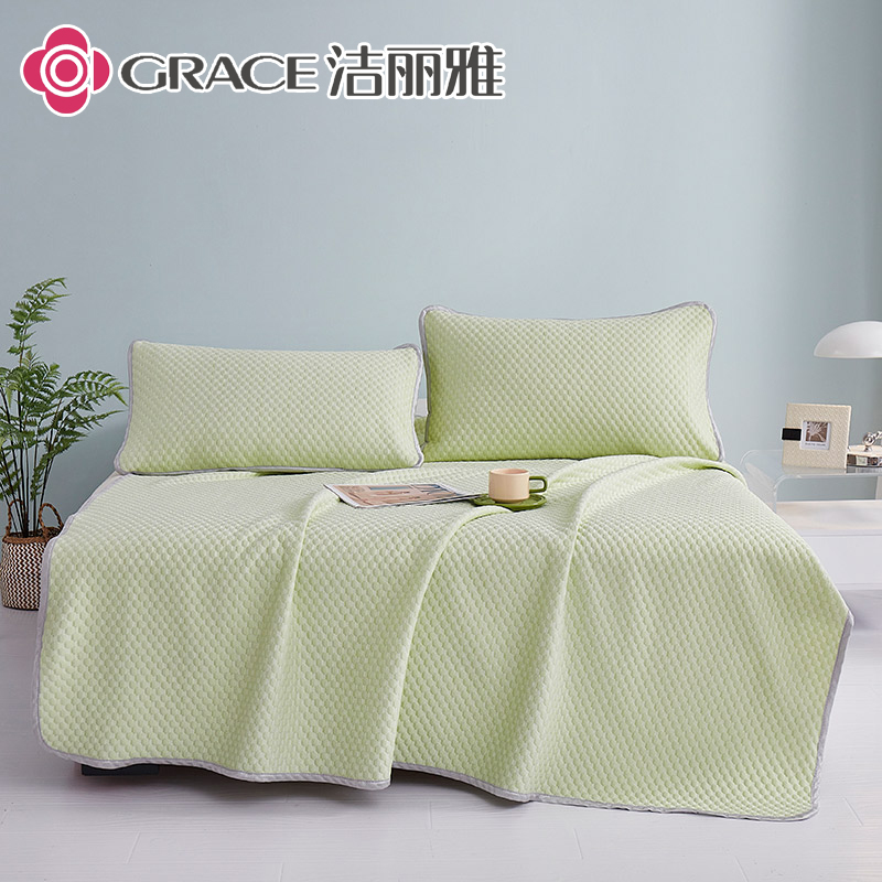 潔麗雅D涼感絲豆豆摩涼席三件套-抹茶綠