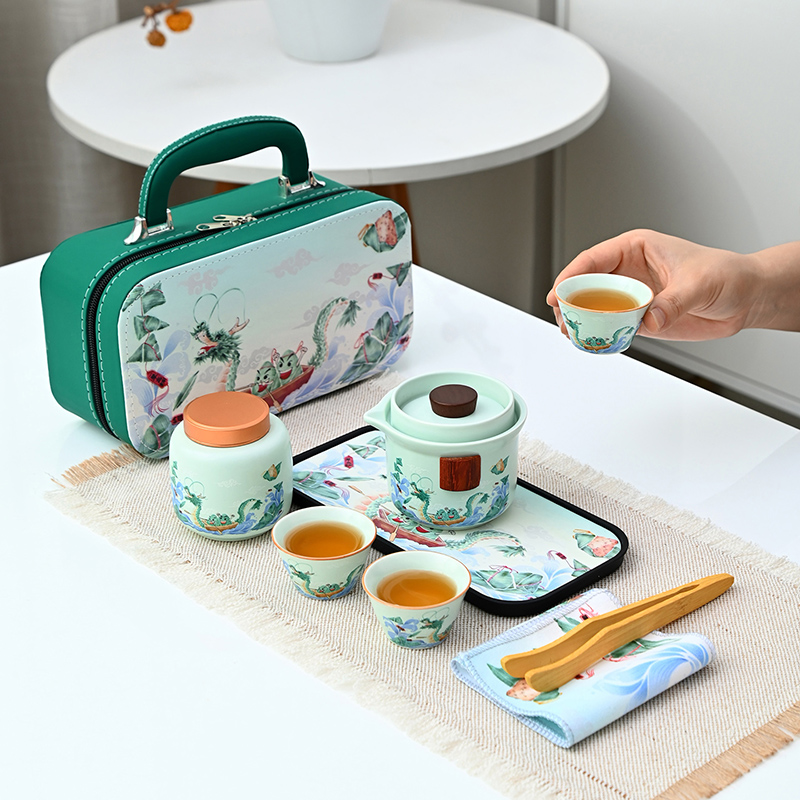 瓷语花香端午龙舟旅行茶具套装