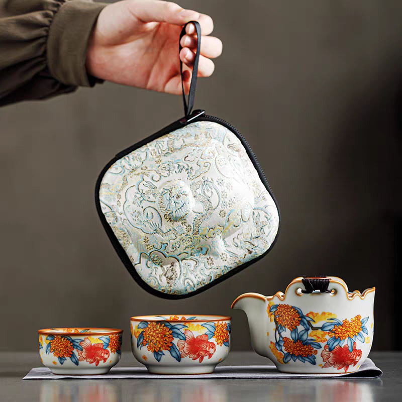 鵬翼母親節(jié)金桂獻鯉旅行茶具快客杯