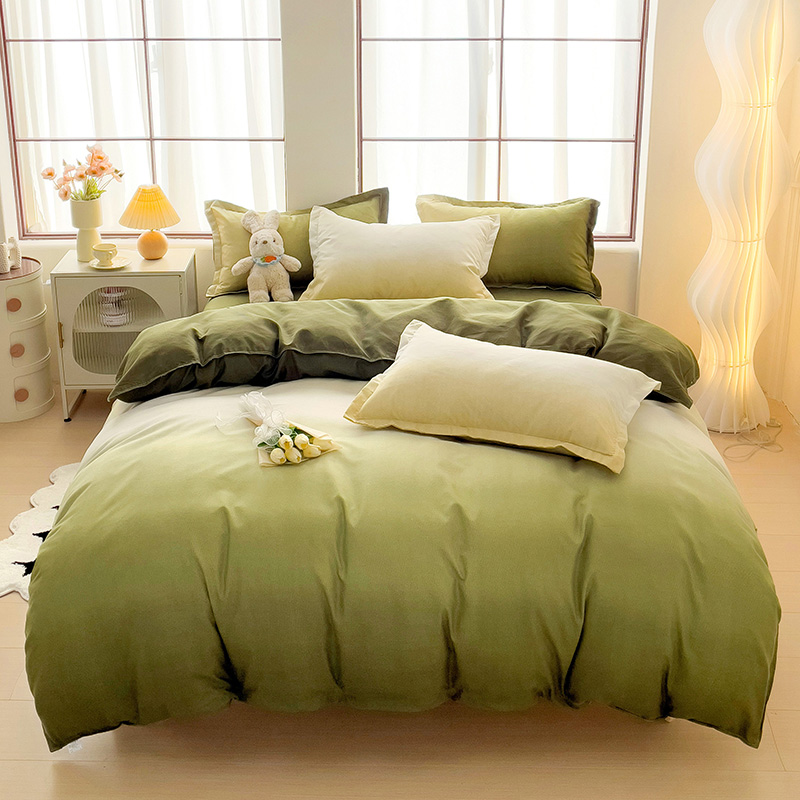 <赫兰希>ins风斜纹磨毛四件套-青野