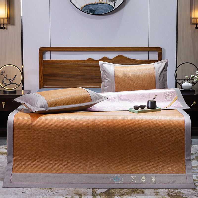 花花公子-家紡-艾草刺繡可折疊加厚養(yǎng)身涼席藤席三件套