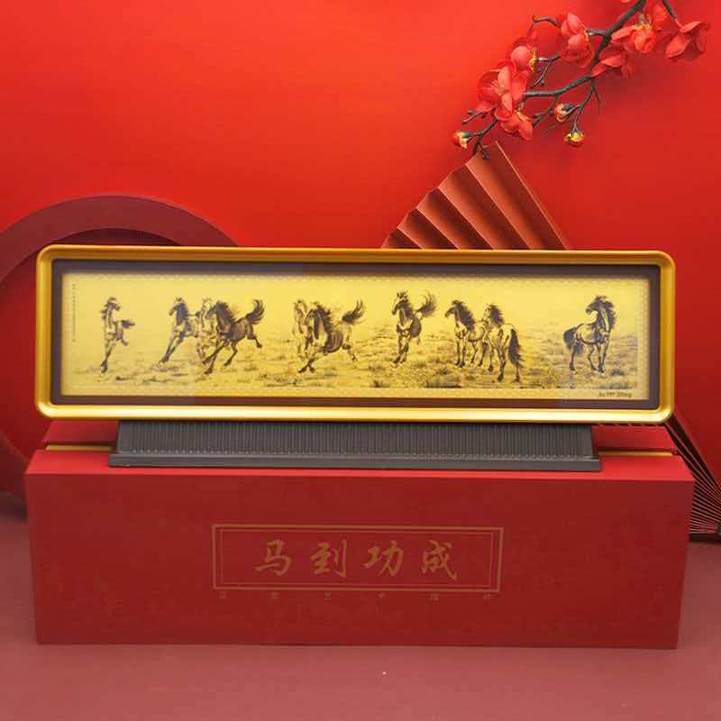 聚运鑫黄金十骏图桌面摆件