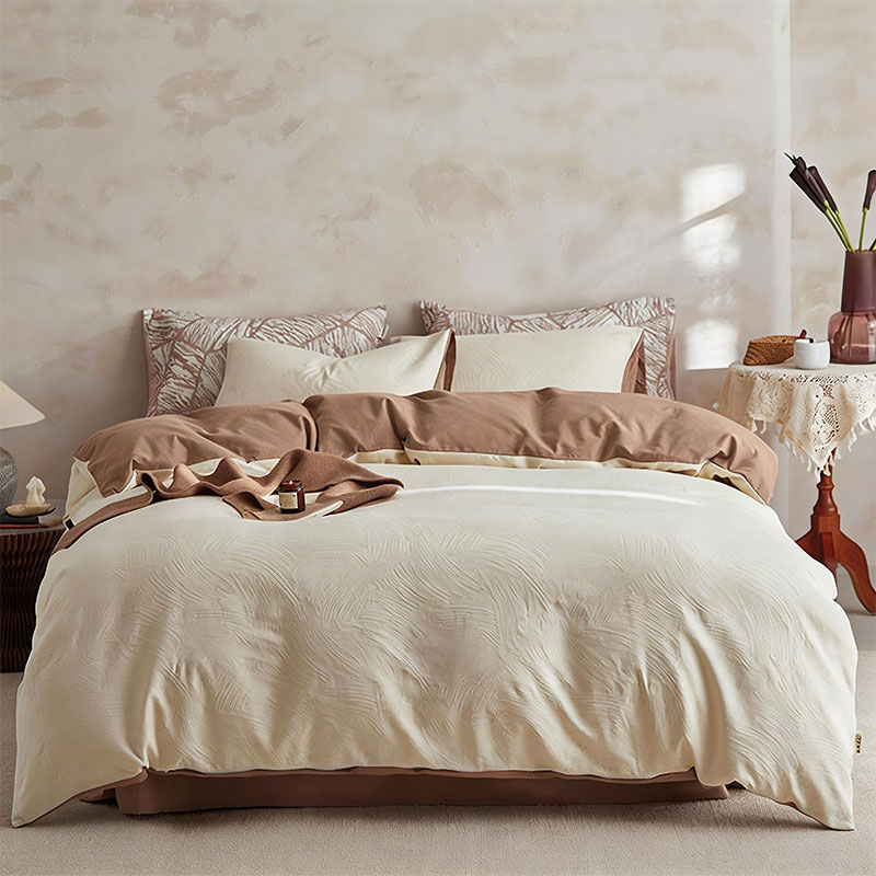 <赫兰希>全棉提花加厚磨毛四件套-彩绘米咖