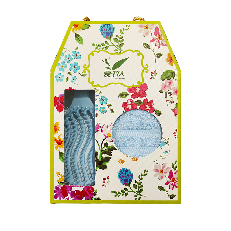 爱竹人竹纤维条缎毛巾蓝色气垫梳2件套C06