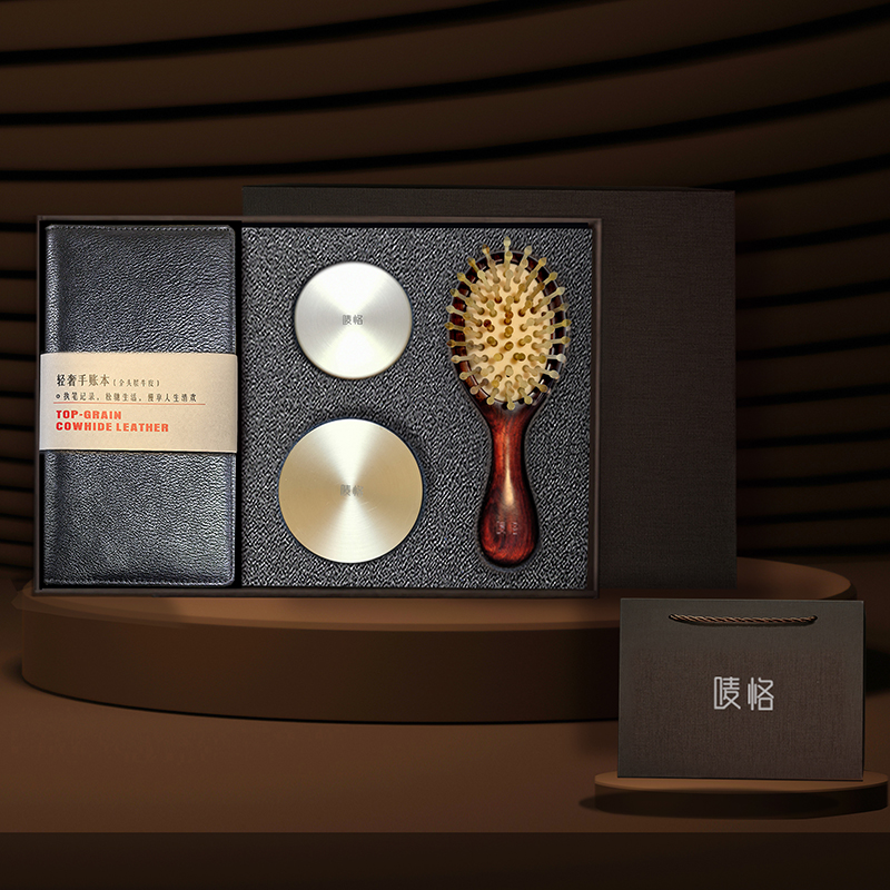 【唛恪】真皮手帐本+香熏二件套+红木羊角气垫梳