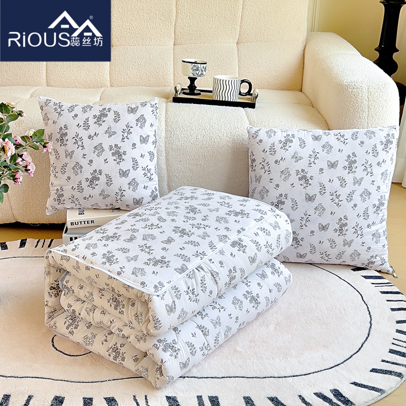 蕊丝坊家纺AB版法式木棉超柔水晶绒抱枕被