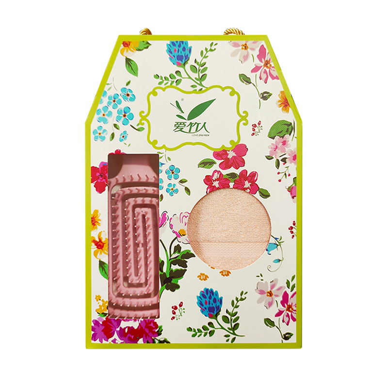 爱竹人竹纤维美容巾粉色气垫梳2件套C04