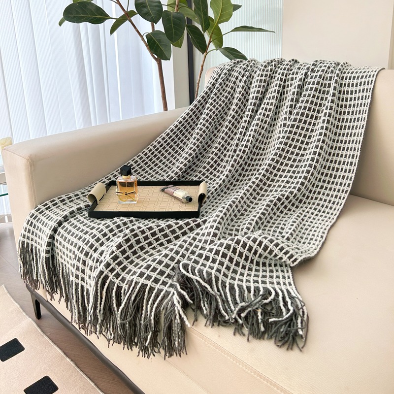 萱遇家纺流苏针织盖毯-棕Q-C7096-1