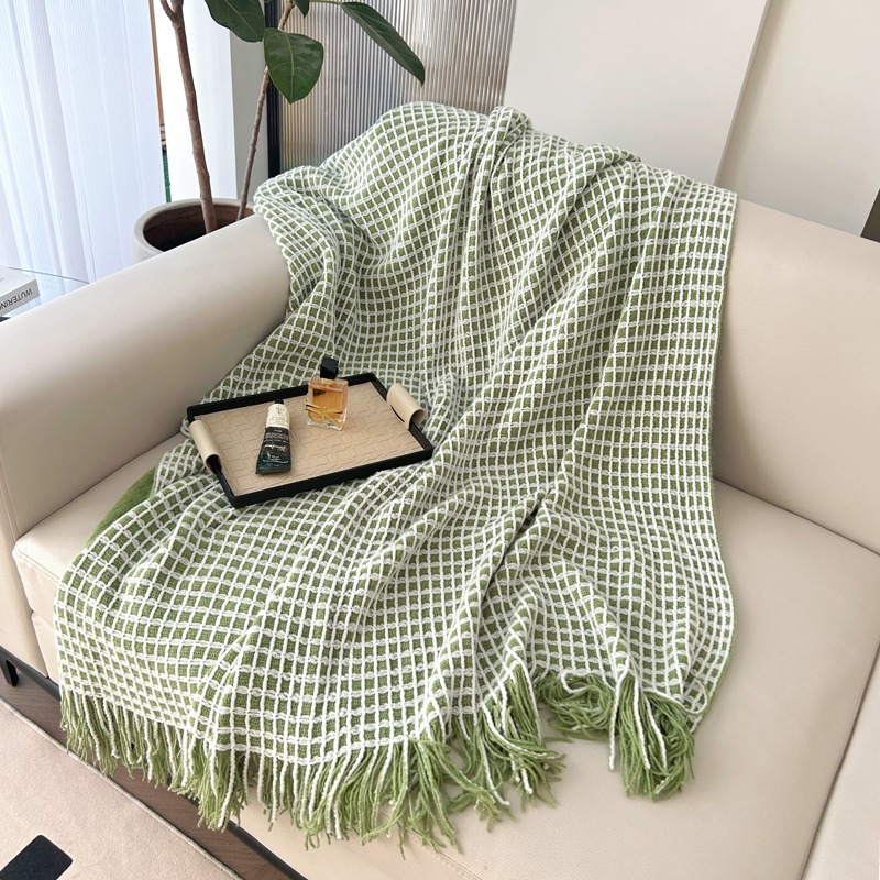 萱遇家纺流苏针织盖毯-绿Q-C7095-1
