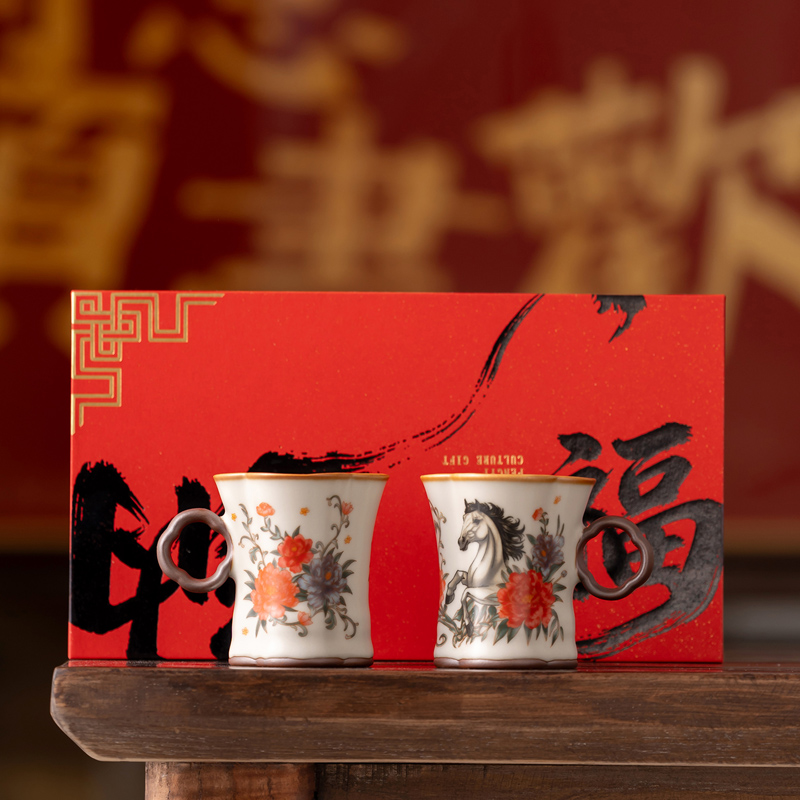 鹏翼商务文创纳福马上有钱、马到成功对杯