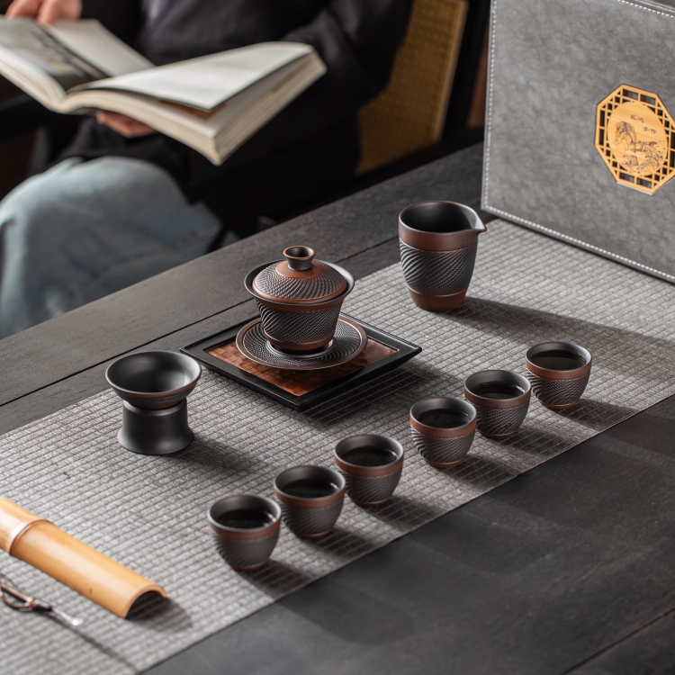 紫陶茶具10件套（蓋碗）