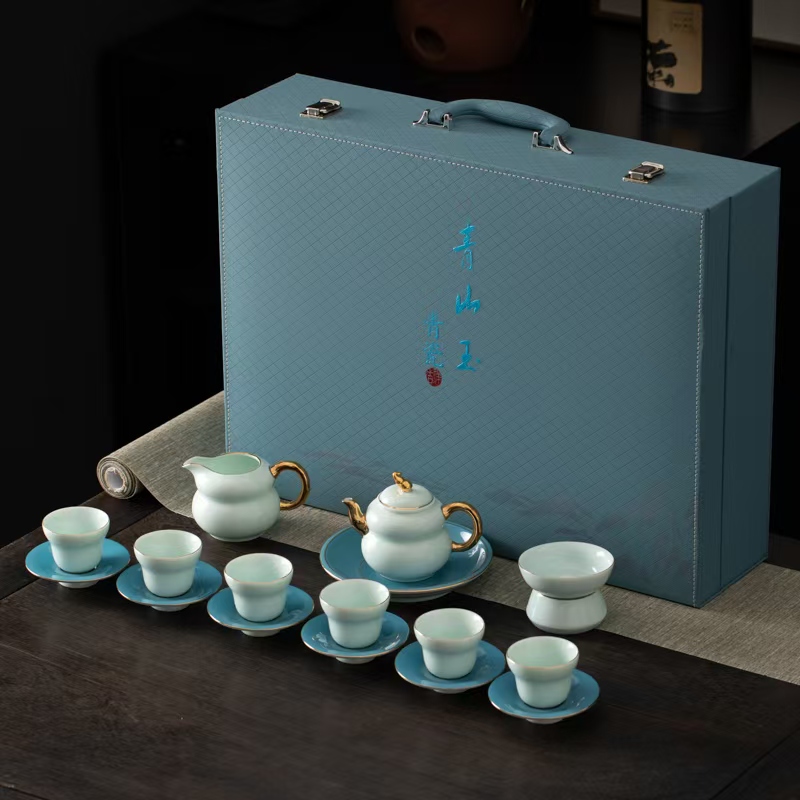 鹏翼端午节青山玉福禄同行描金17头茶具