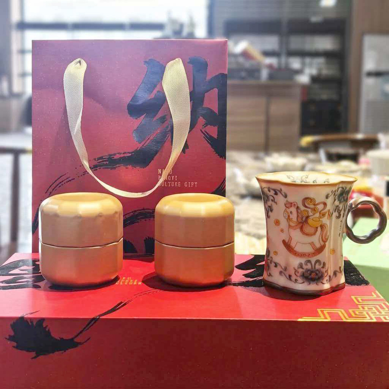 鹏翼商务文创汝窑杯茶叶罐商务套装