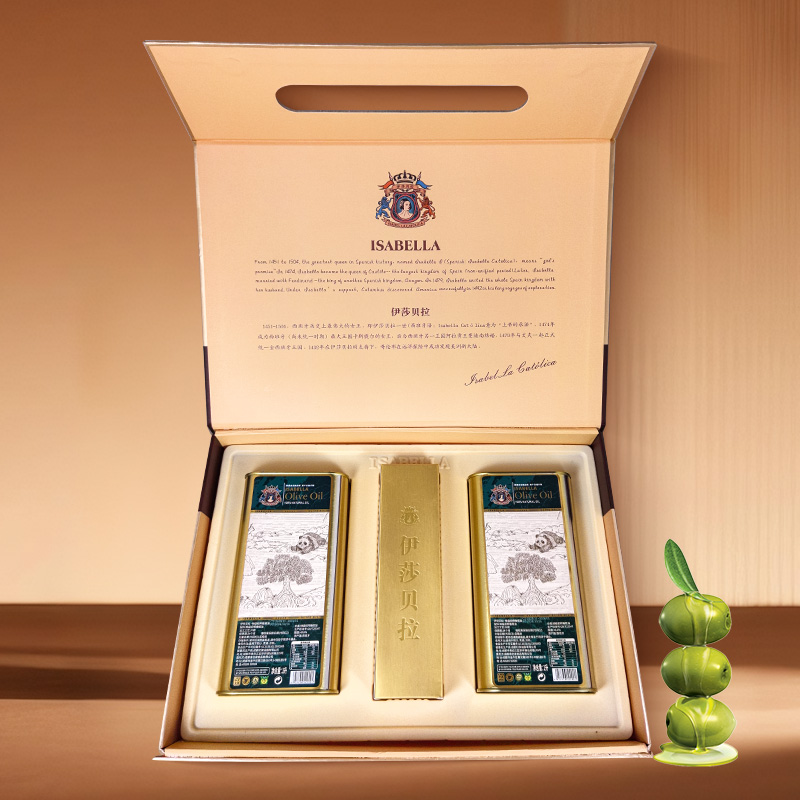 伊莎贝拉特级初榨橄榄财圆滚滚1L铁罐*2礼盒装