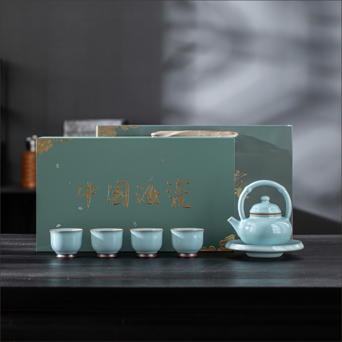 汝瓷鑒賞6頭提梁壺商務(wù)小套裝