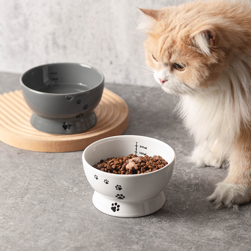 漫沃星系平口陶瓷猫碗MC-WW602灰色