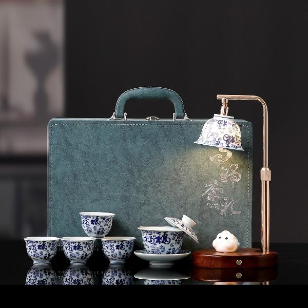 瓷语花香百福复古青花瓷小夜灯茶具套装
